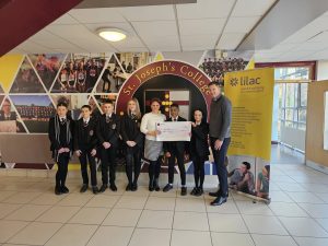 Bernie Hanna, teachers and pupils St Joseph College non-uniform day